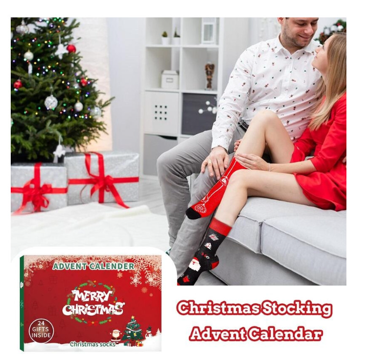 Christmas Stocking Advent Calendar 24 Days Countdown Cotton Socks For Adults Different Pattern Advent Box Socks Kids Gifts