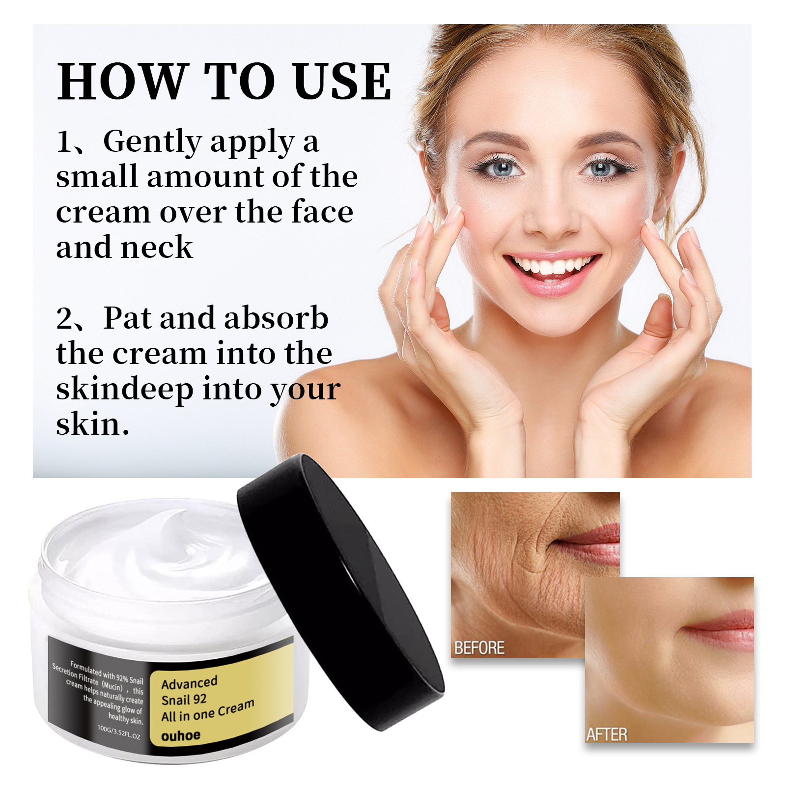 (1 PC) Snail Collagen Face Cream Repair Essence Hydrating Moisturizing Lifting Firming Sagging Tightening Smoothing Fade Dark Spots Anti Aging Cream Skin Care