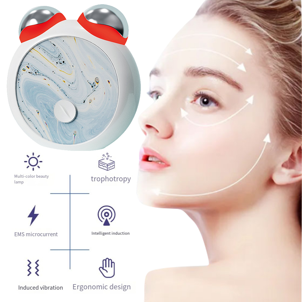 Electric Face Massager Roller Mini Facial Lifting  Device EMS Microcurrent Red Blue Light Therapy Face Skin Tightening Rejuvenation Beauty Anti Wrinkle