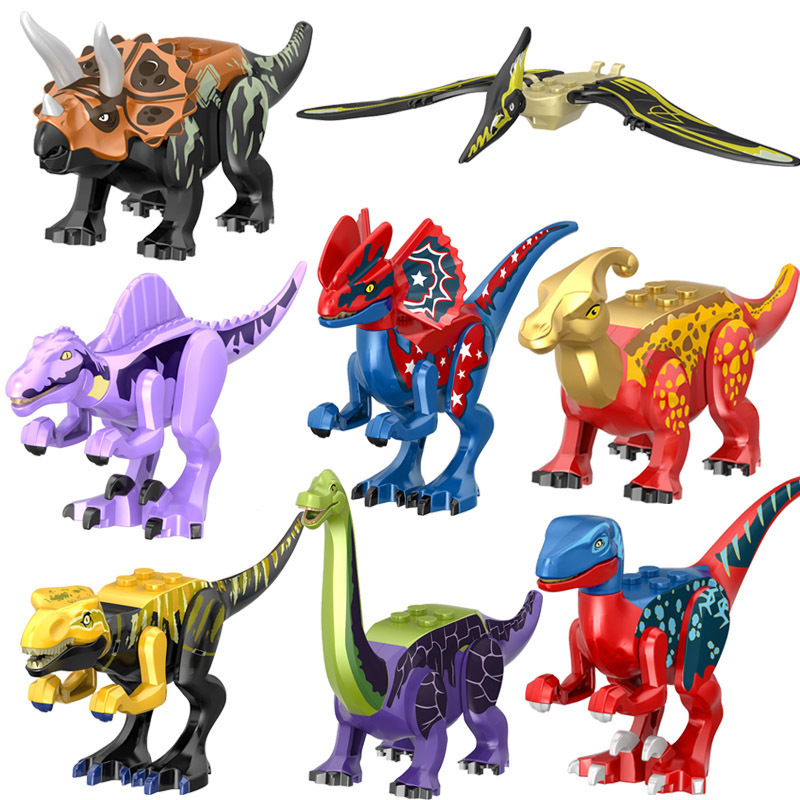 (Dinosaurs J) Dinosaur Mini Figures Toy with Movable Jaw Educational Building Blocks Set DIY Construction Toy Display Collection Gifts for  Kids