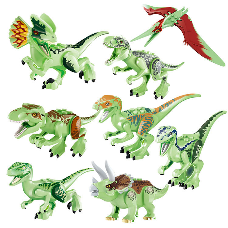 (Dinosaurs J) Dinosaur Mini Figures Toy with Movable Jaw Educational Building Blocks Set DIY Construction Toy Display Collection Gifts for  Kids