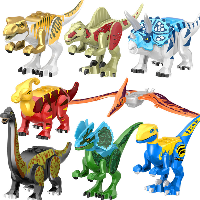 (Dinosaurs J) Dinosaur Mini Figures Toy with Movable Jaw Educational Building Blocks Set DIY Construction Toy Display Collection Gifts for  Kids