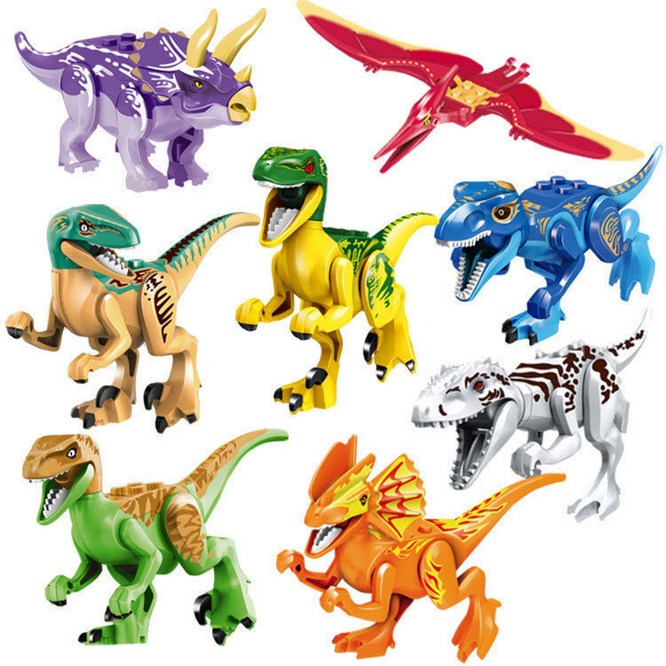 (Dinosaurs J) Dinosaur Mini Figures Toy with Movable Jaw Educational Building Blocks Set DIY Construction Toy Display Collection Gifts for  Kids