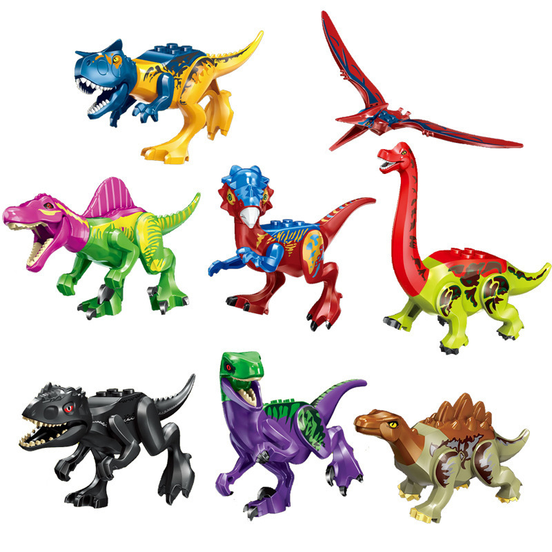 (Dinosaurs J) Dinosaur Mini Figures Toy with Movable Jaw Educational Building Blocks Set DIY Construction Toy Display Collection Gifts for  Kids