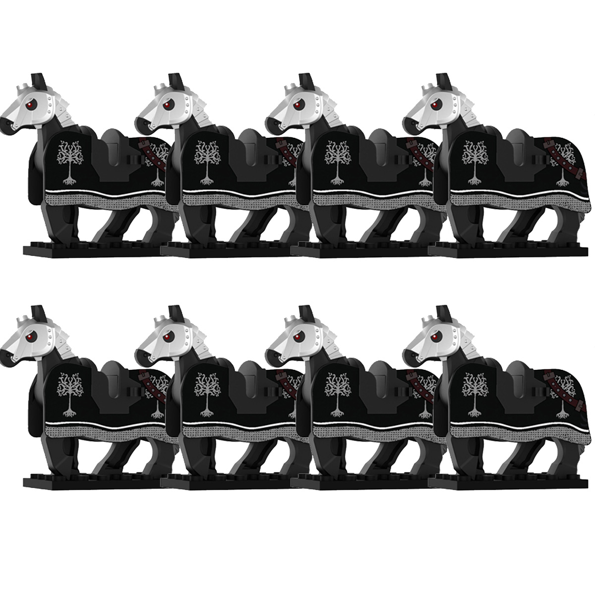 (Grey) Medieval Building Blocks Figures Accessories Knights Scene Animals Warhorse Bricks Gifts Kid Toy
