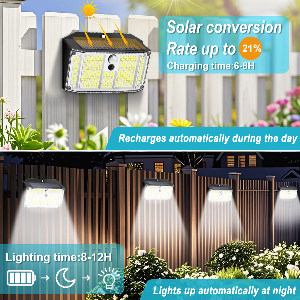 (158 LEDS) Solar Security Lights Outdoor 3 Modes Solar Powered Motion Sensor Lights Waterproof Wall Lights Fence Yard Garage 