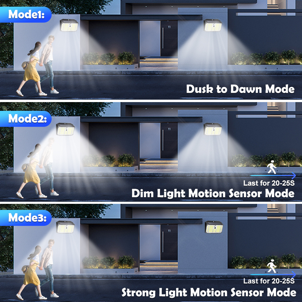 (158 LEDS) Solar Security Lights Outdoor 3 Modes Solar Powered Motion Sensor Lights Waterproof Wall Lights Fence Yard Garage 