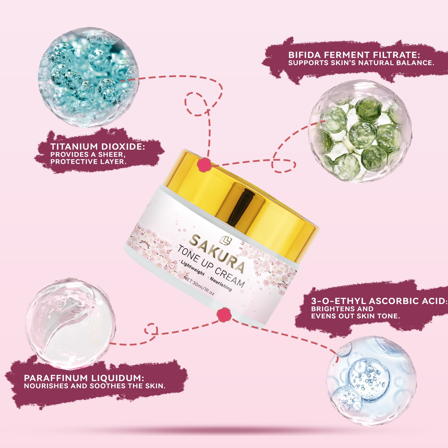 Sakura Brightening Face Cream Moisturising Gentle Skin Care for Daily Use Natural 30ml
