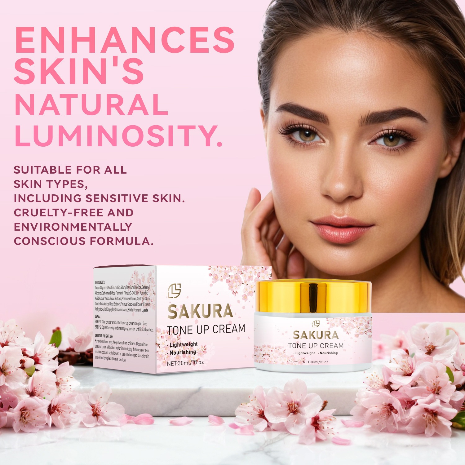 Sakura Brightening Face Cream Moisturising Gentle Skin Care for Daily Use Natural 30ml