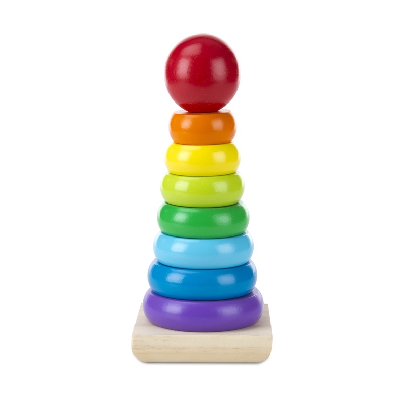 (4 Macaron) Rainbow Stacker Wooden Ring Educational Toy Kids Tower Stack Up Blocks Color Shape Game Baby Montessori Toys for Children Gifts