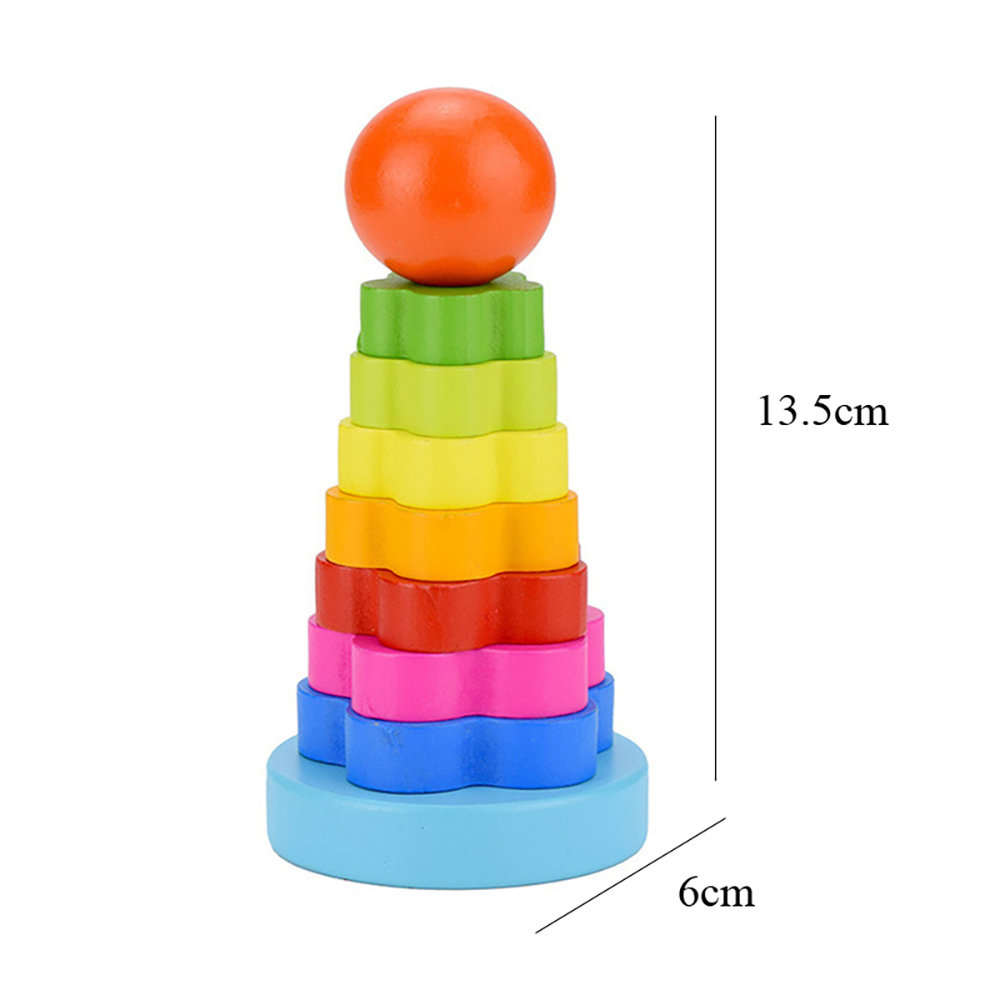 (4 Macaron) Rainbow Stacker Wooden Ring Educational Toy Kids Tower Stack Up Blocks Color Shape Game Baby Montessori Toys for Children Gifts