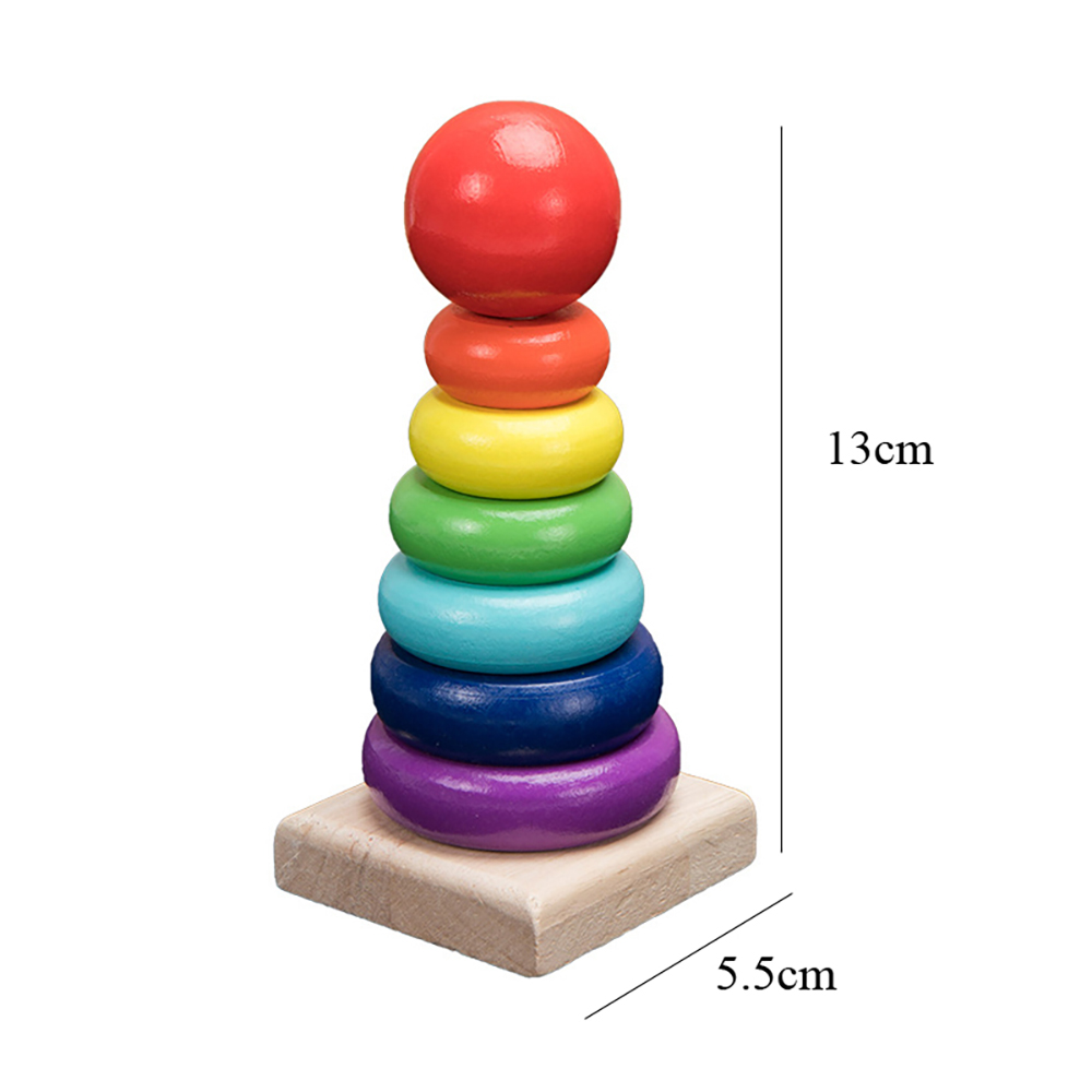 (4 Macaron) Rainbow Stacker Wooden Ring Educational Toy Kids Tower Stack Up Blocks Color Shape Game Baby Montessori Toys for Children Gifts