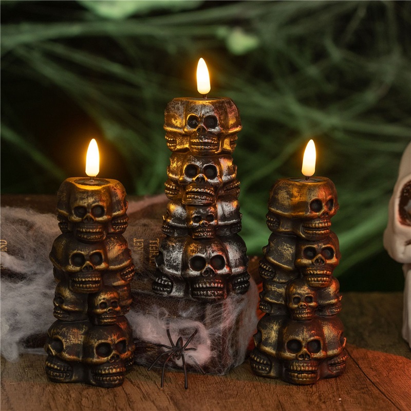 Skull Pile Candle Lights Halloween Decorations Ghost Festival Pumpkin Lamps Party Horror Atmosphere