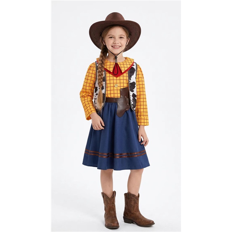 (150) Cartoon Woody Toy Story Dress Childrens Day Outfit For Girls Boys Denim Halloween Costume