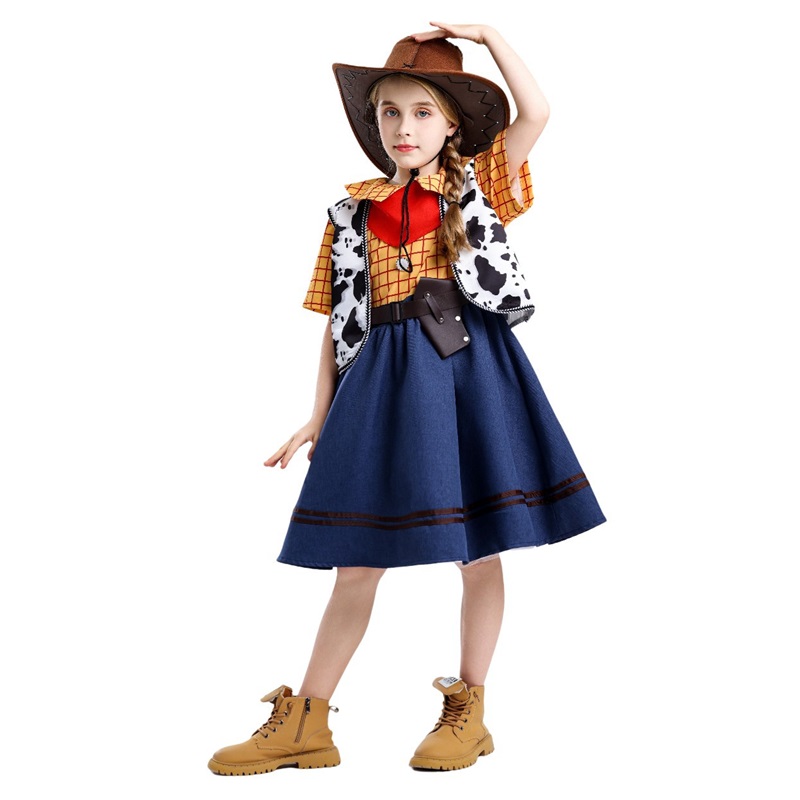(150) Cartoon Woody Toy Story Dress Childrens Day Outfit For Girls Boys Denim Halloween Costume