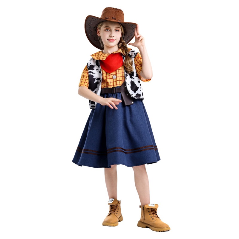 (150) Cartoon Woody Toy Story Dress Childrens Day Outfit For Girls Boys Denim Halloween Costume