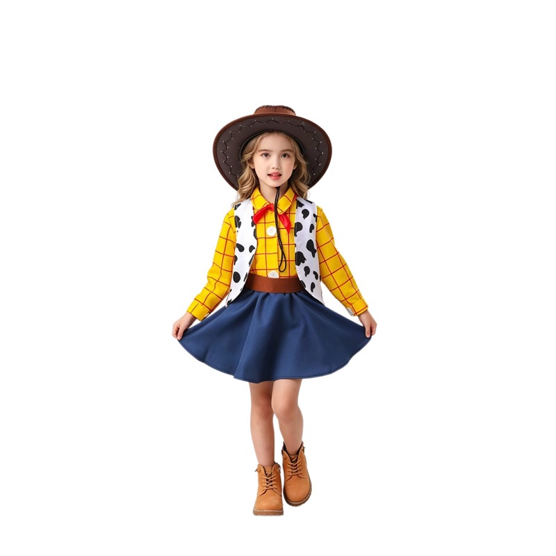 (150) Cartoon Woody Toy Story Dress Childrens Day Outfit For Girls Boys Denim Halloween Costume