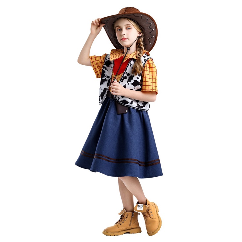 (150) Cartoon Woody Toy Story Dress Childrens Day Outfit For Girls Boys Denim Halloween Costume