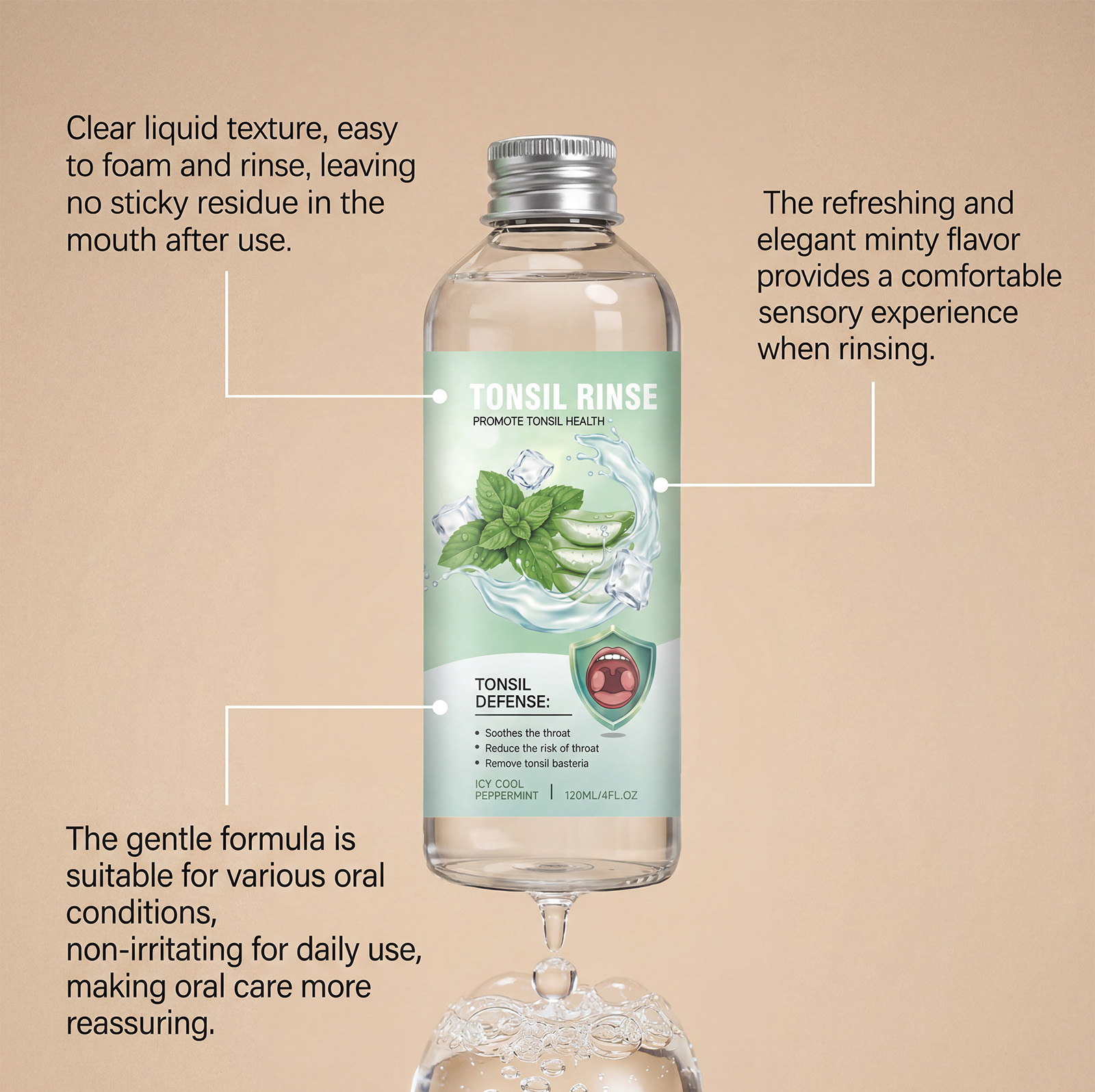 Refreshing Soothing Mouthwash Mint Cool Mild Comfortable Convenient Long Lasting Fresh Daily Oral Care Product