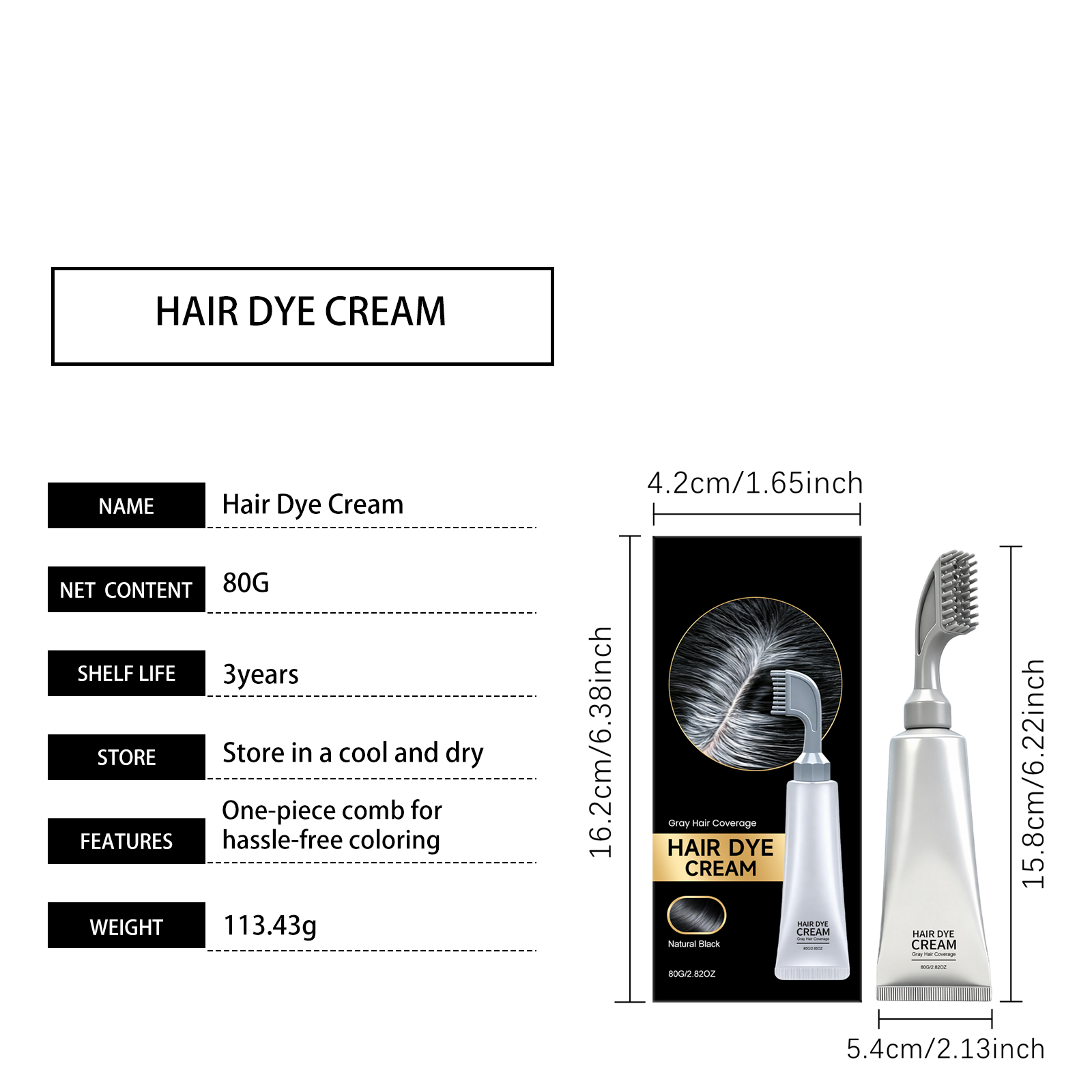 Hair Dye Comb Natural Black Glossy Hair Even Color With One Comb Easy Operation At Home Convenient Root Touch Up