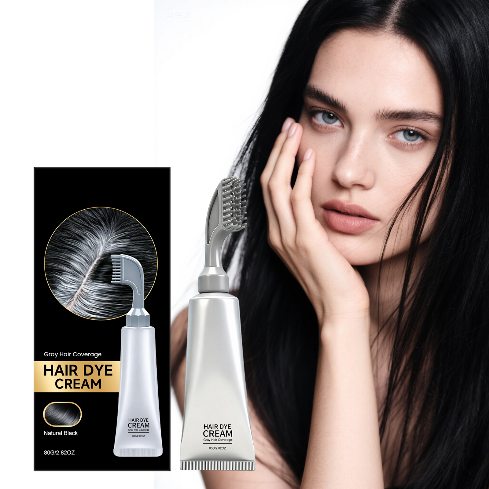 Hair Dye Comb Natural Black Glossy Hair Even Color With One Comb Easy Operation At Home Convenient Root Touch Up