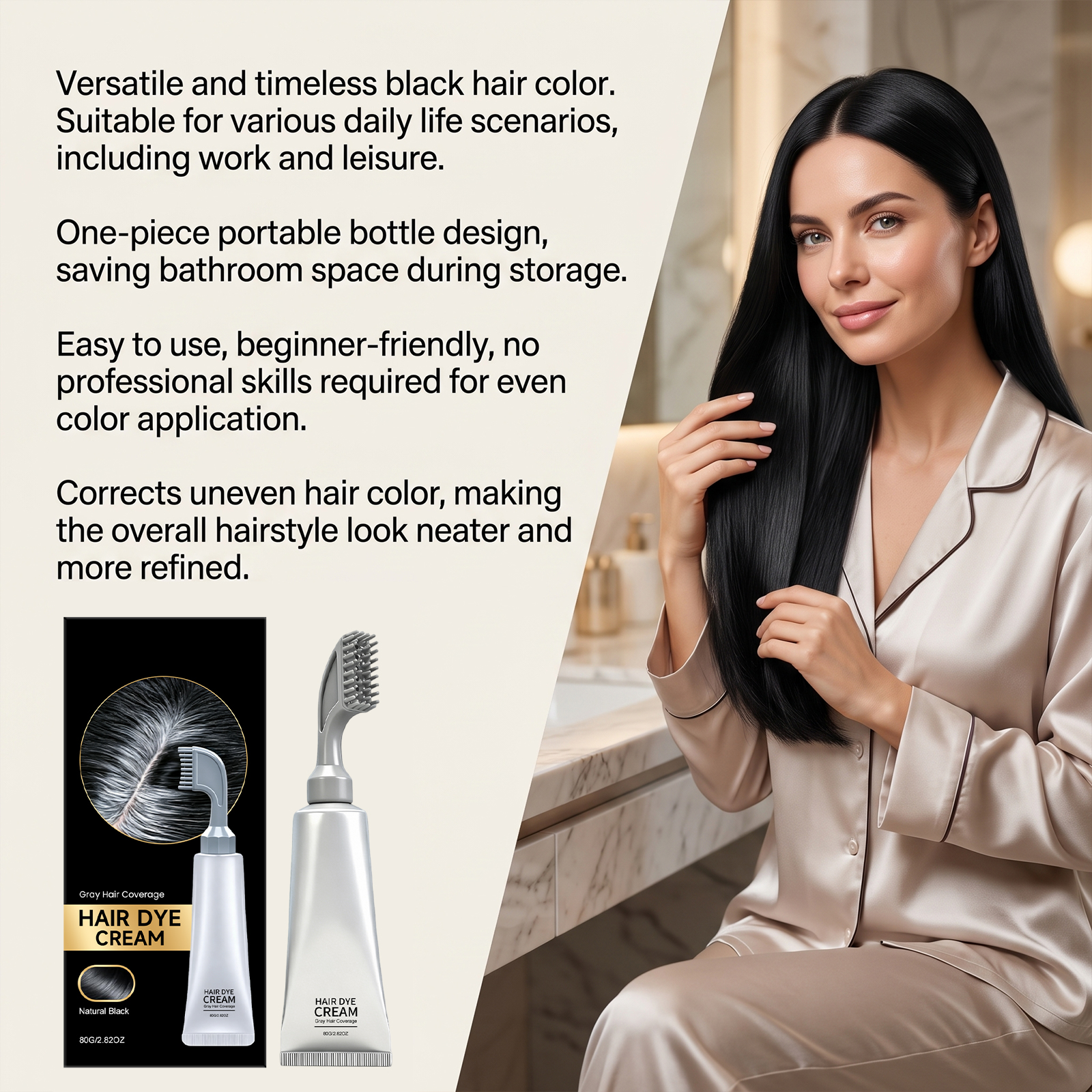 Hair Dye Comb Natural Black Glossy Hair Even Color With One Comb Easy Operation At Home Convenient Root Touch Up