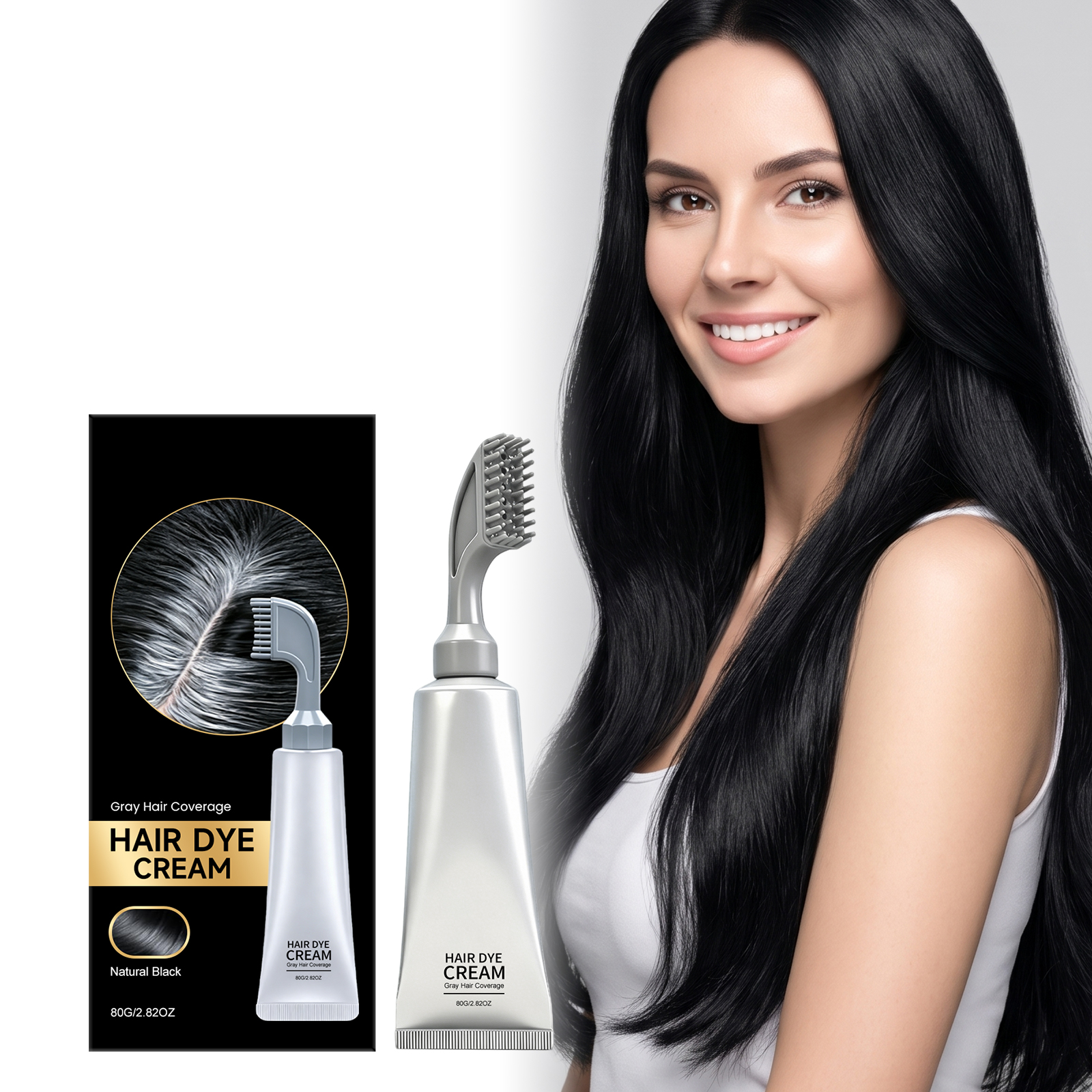 Hair Dye Comb Natural Black Glossy Hair Even Color With One Comb Easy Operation At Home Convenient Root Touch Up