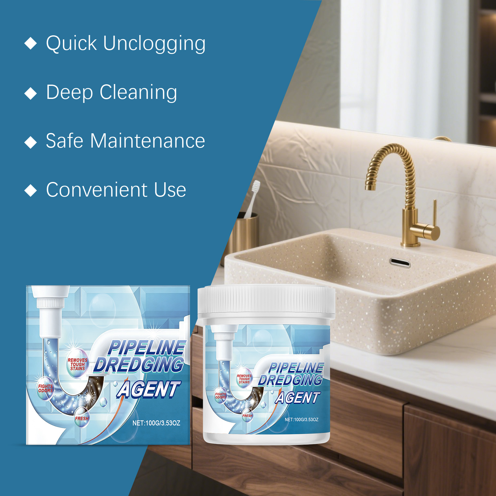 Drain Unclog Powder Household Descaling Deodorizing For Kitchen Bathroom Sewer Hair Clog Cleaning