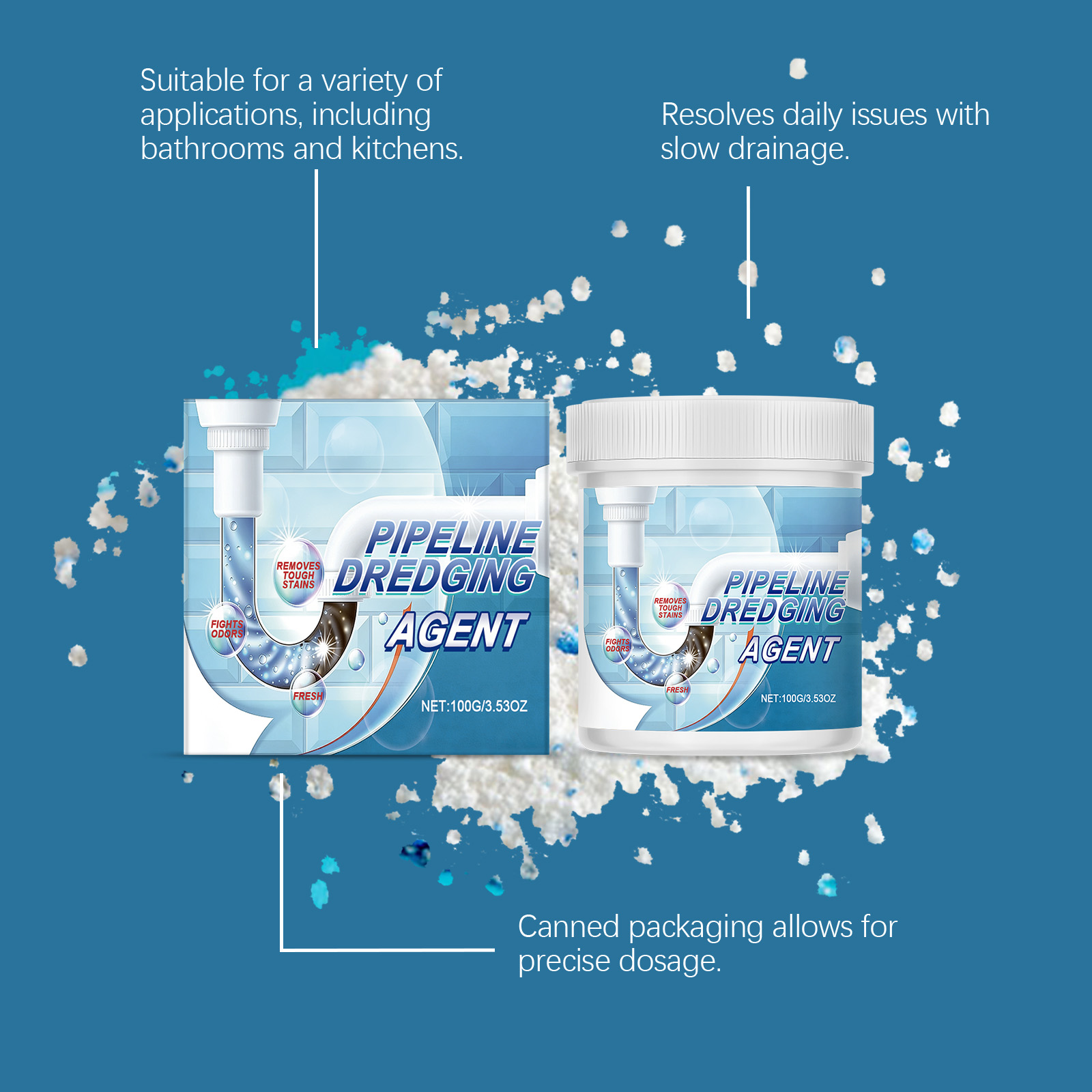 Drain Unclog Powder Household Descaling Deodorizing For Kitchen Bathroom Sewer Hair Clog Cleaning