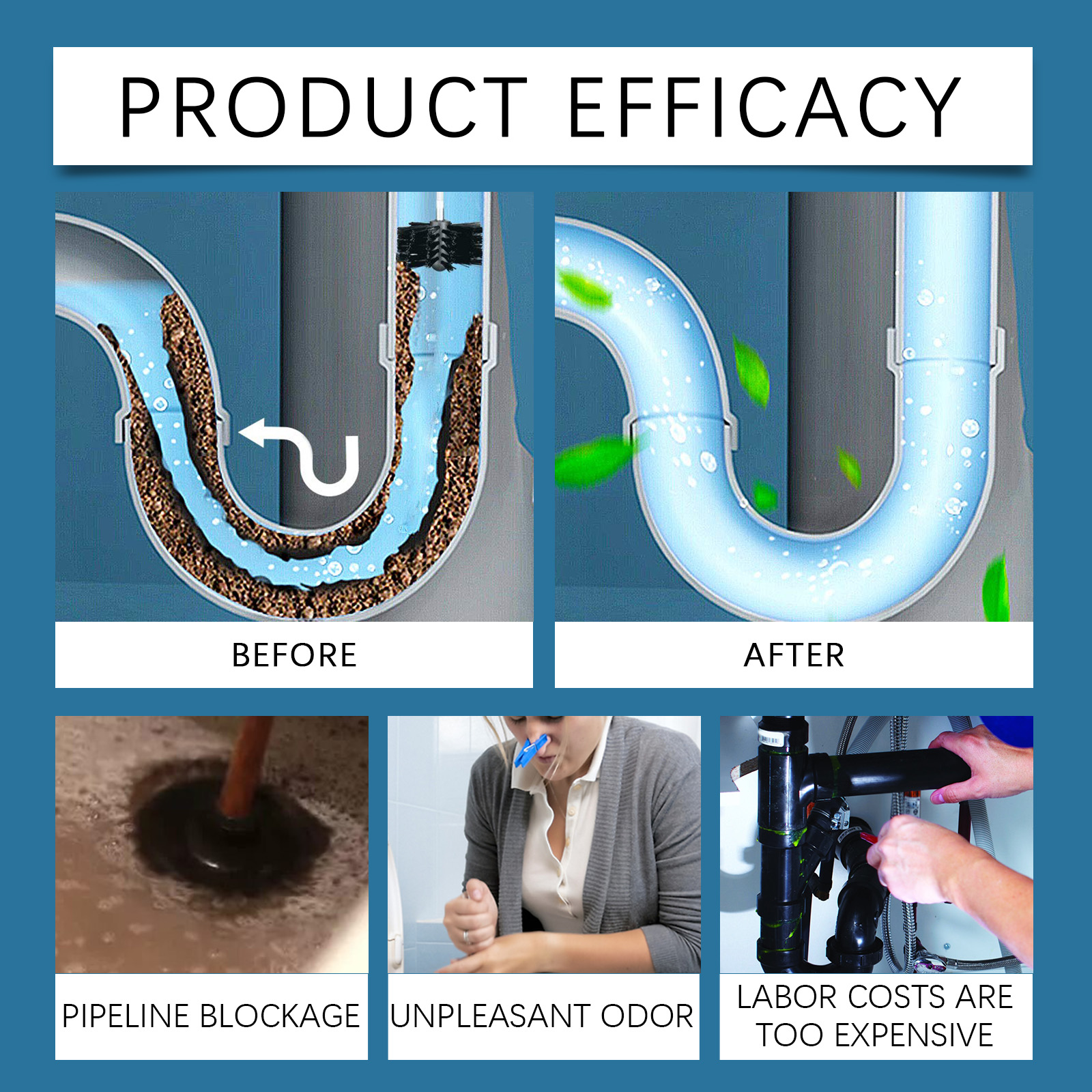 Drain Unclog Powder Household Descaling Deodorizing For Kitchen Bathroom Sewer Hair Clog Cleaning