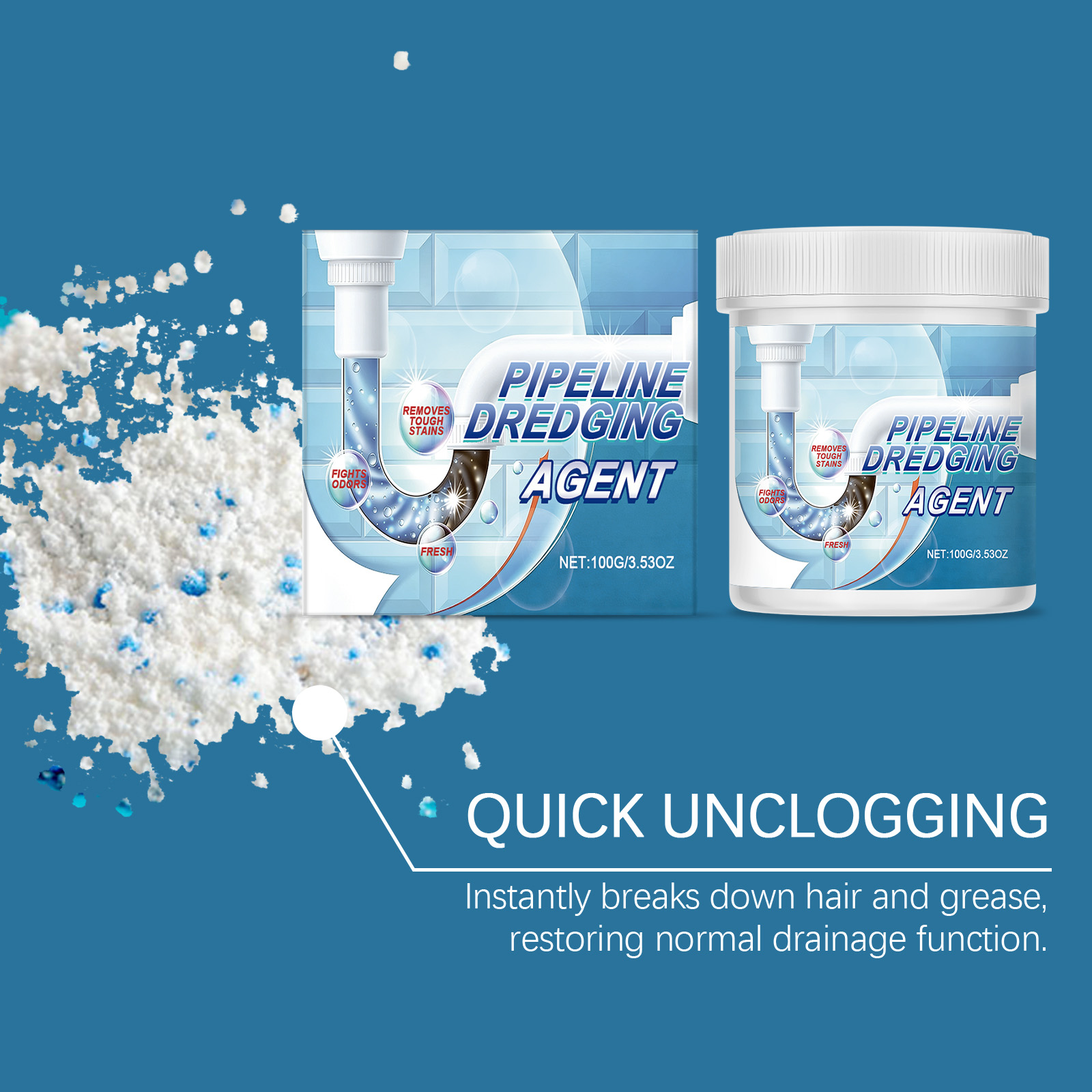 Drain Unclog Powder Household Descaling Deodorizing For Kitchen Bathroom Sewer Hair Clog Cleaning