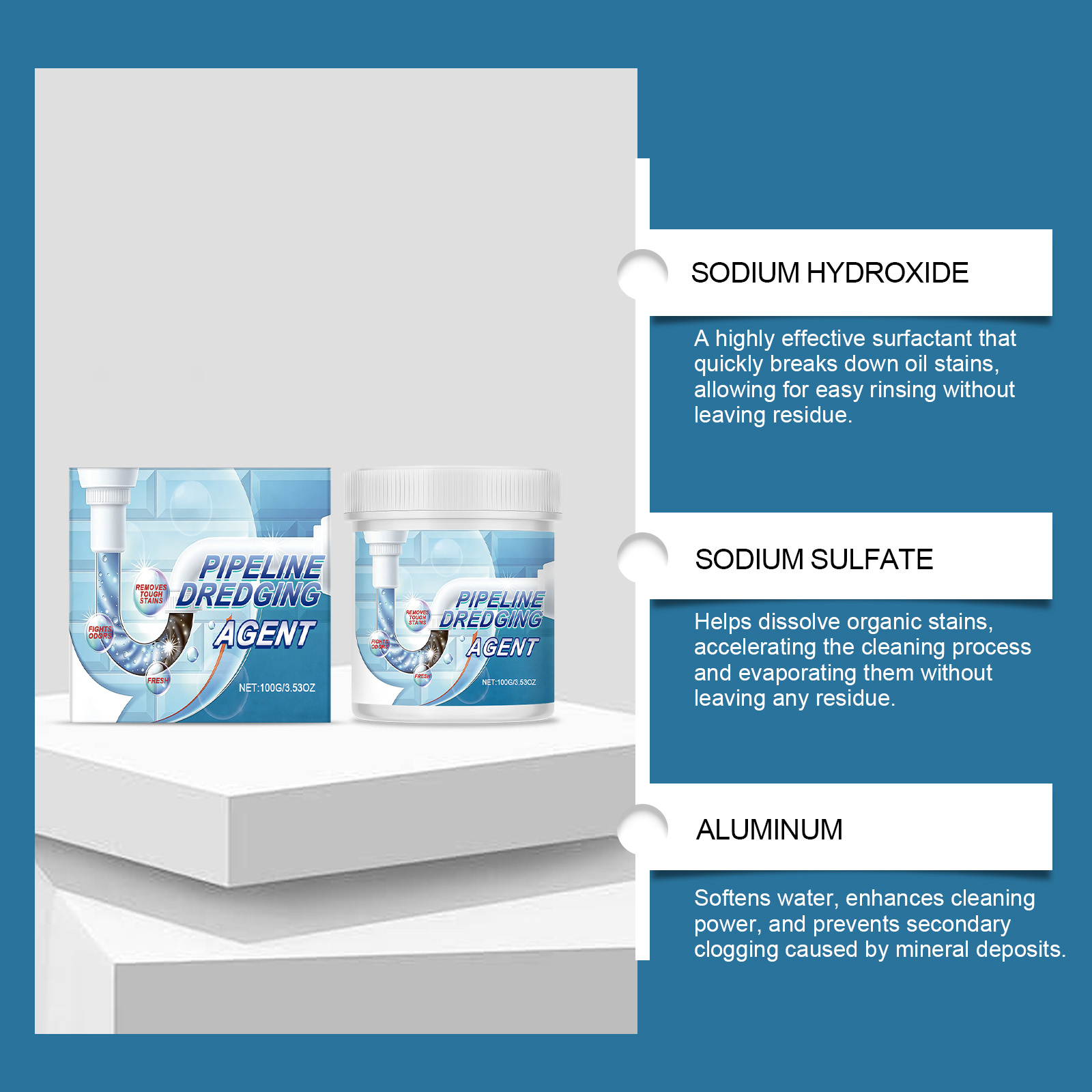 Drain Unclog Powder Household Descaling Deodorizing For Kitchen Bathroom Sewer Hair Clog Cleaning
