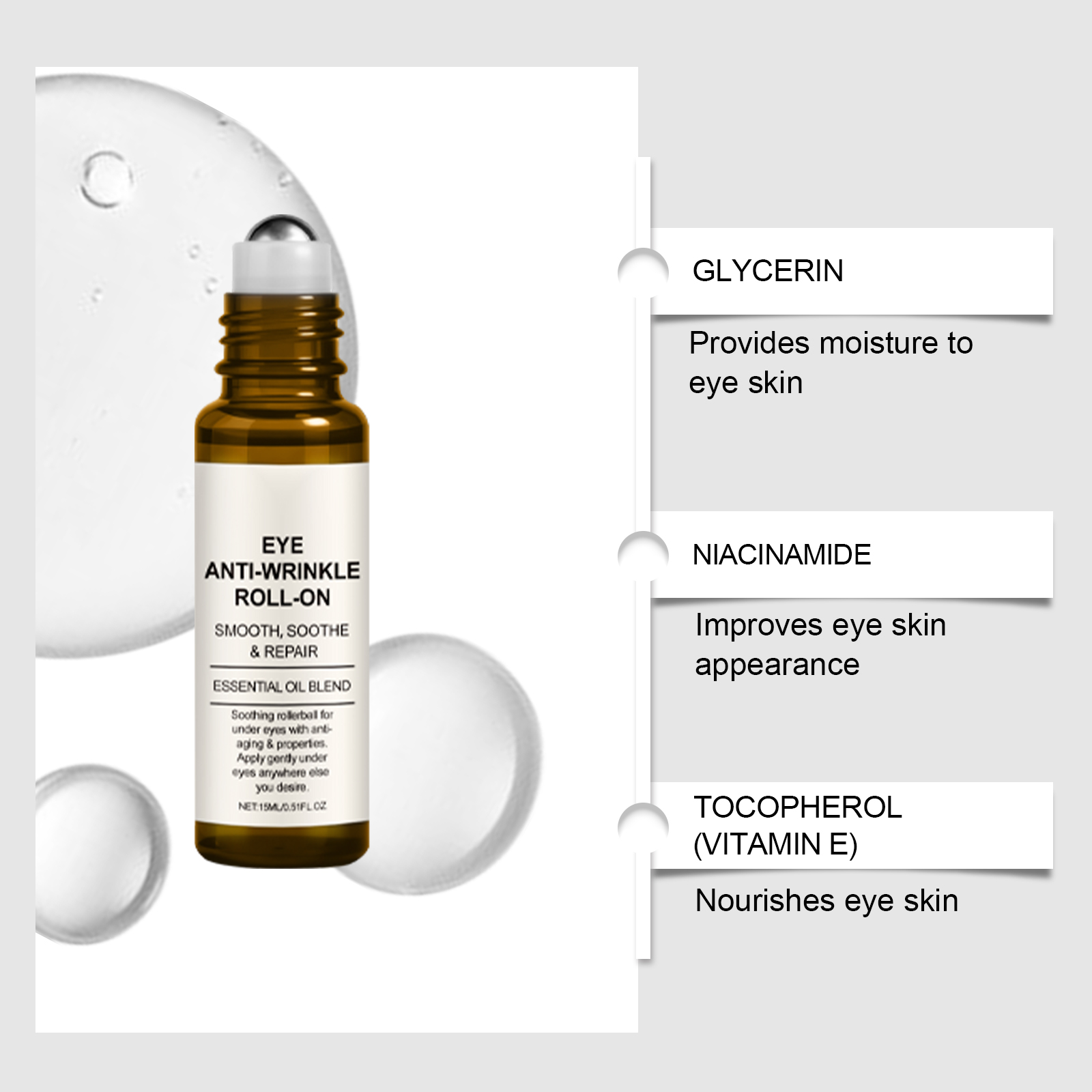 Eye Roller Essence Liquid Moisturizing Brightening Lifting Elastic Glossy Smooth Skin Eye Area Massage Care