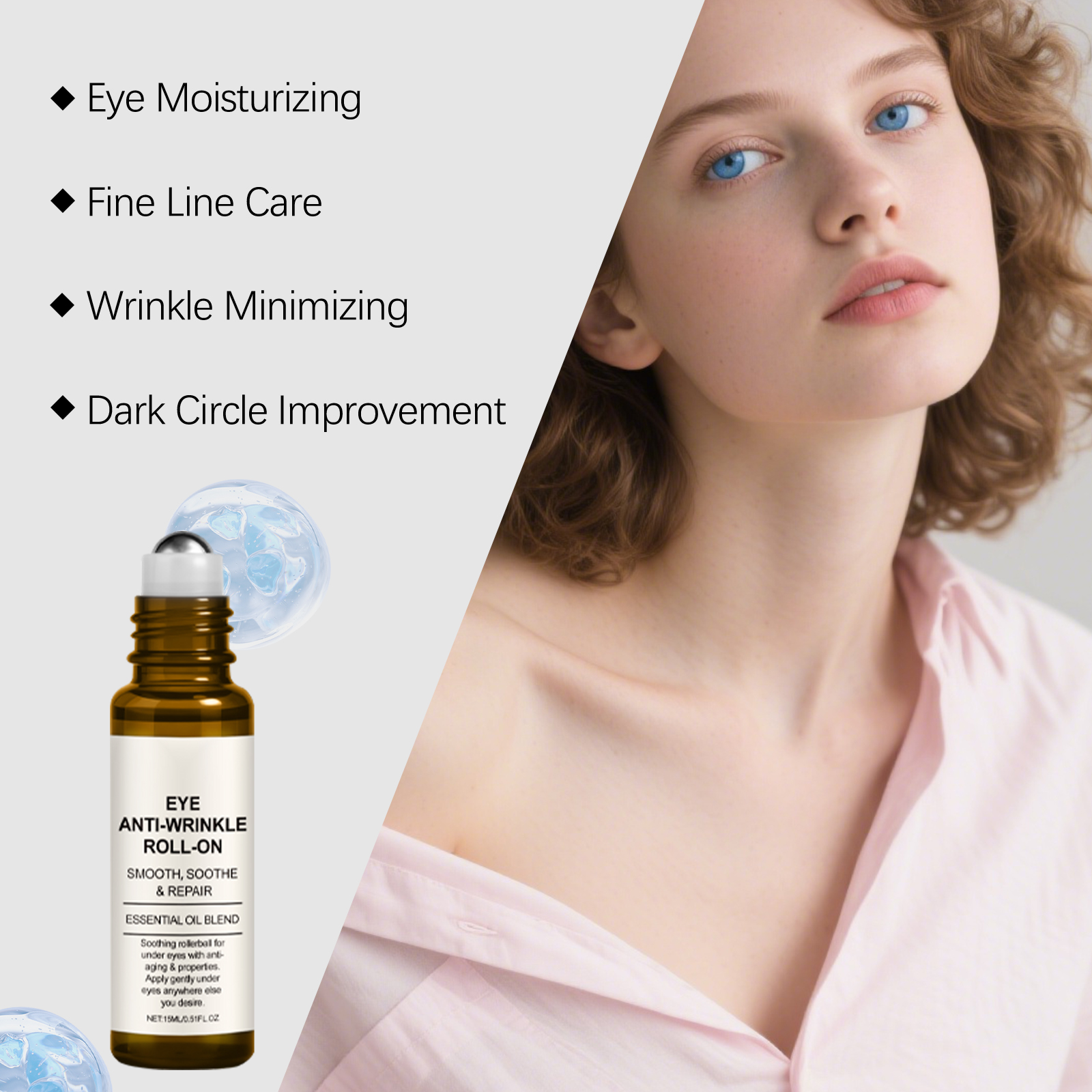 Eye Roller Essence Liquid Moisturizing Brightening Lifting Elastic Glossy Smooth Skin Eye Area Massage Care