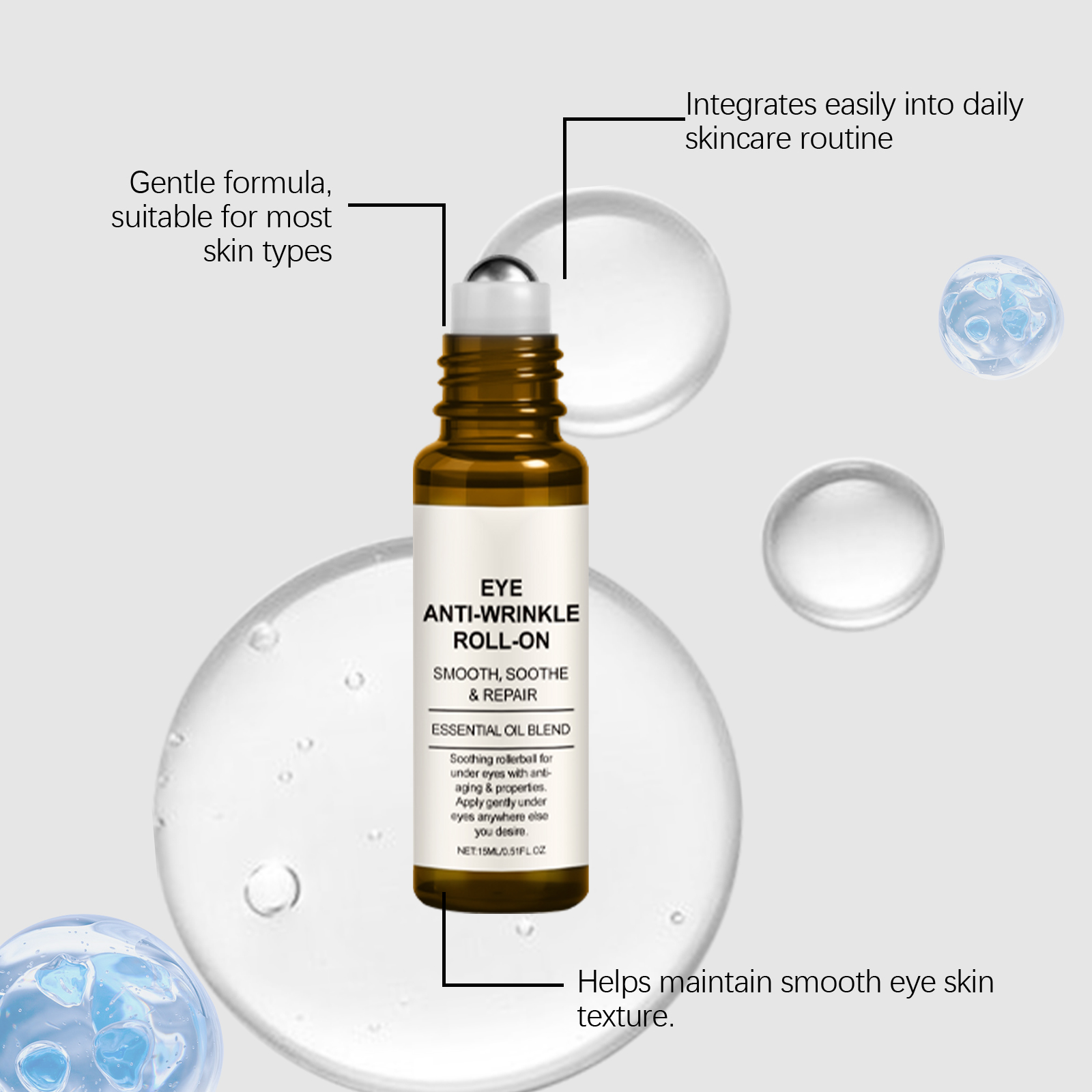 Eye Roller Essence Liquid Moisturizing Brightening Lifting Elastic Glossy Smooth Skin Eye Area Massage Care