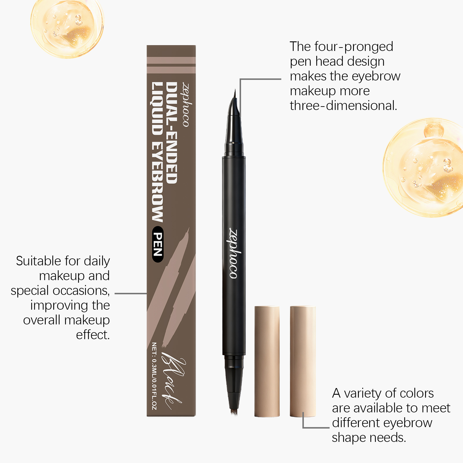 Black Two In One Eyebrow Pencil Three Dimensional Colorfast Smudge Proof Natural Convenient Smooth Eyebrow Tool