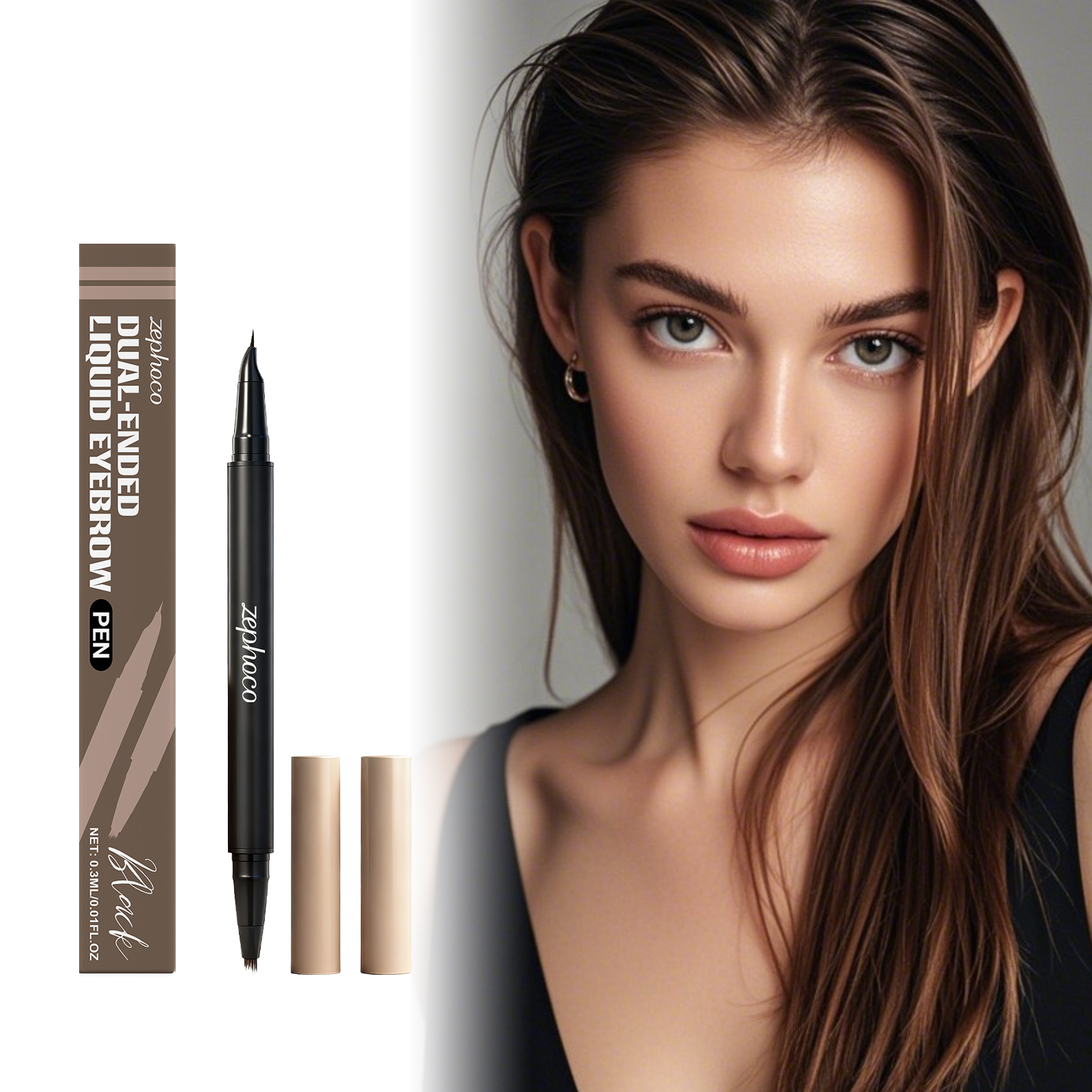 Black Two In One Eyebrow Pencil Three Dimensional Colorfast Smudge Proof Natural Convenient Smooth Eyebrow Tool