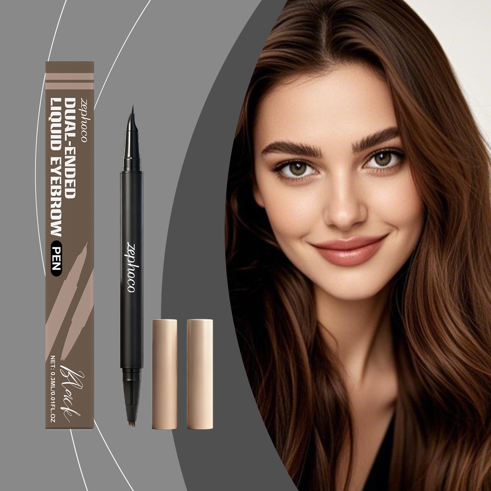 Black Two In One Eyebrow Pencil Three Dimensional Colorfast Smudge Proof Natural Convenient Smooth Eyebrow Tool
