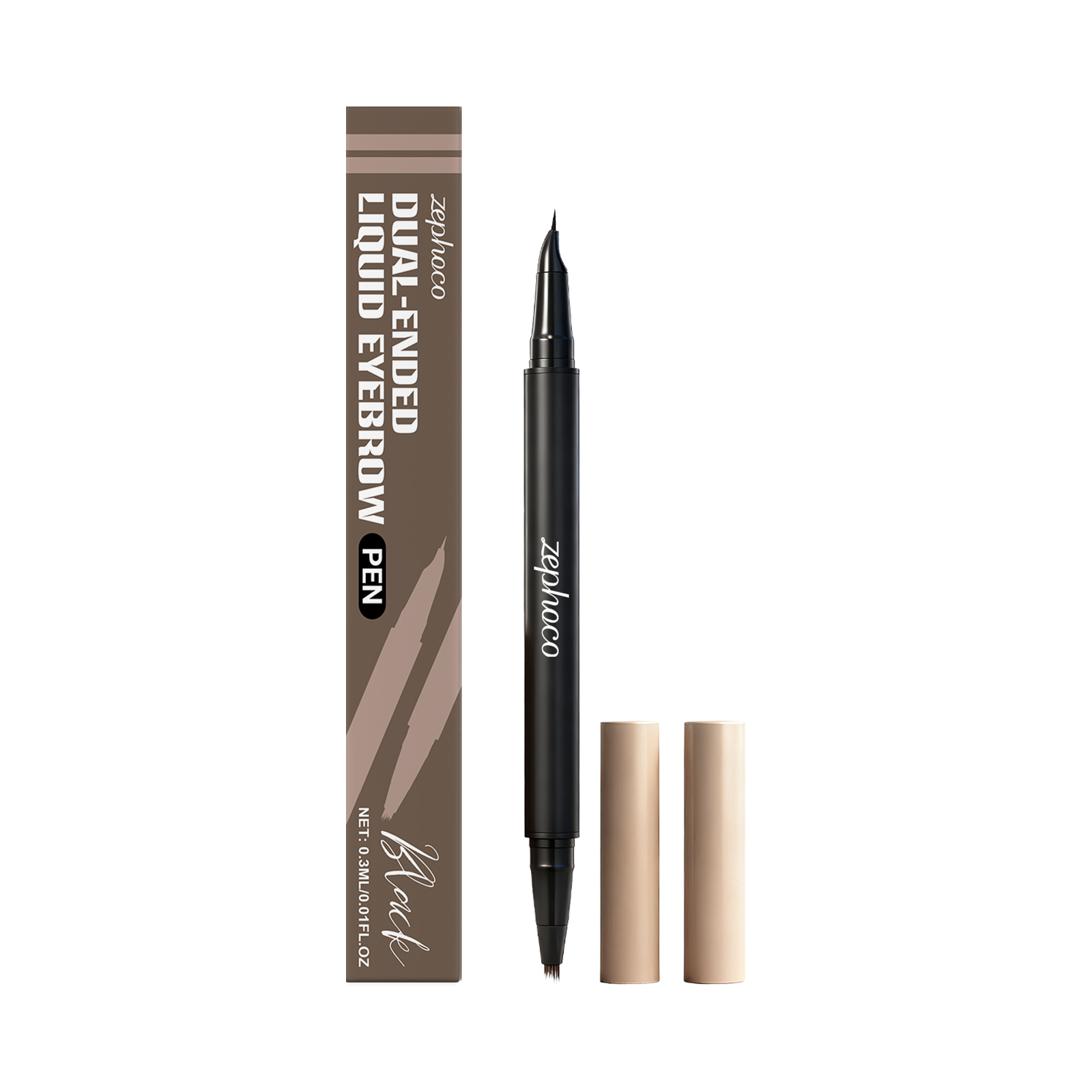 Black Two In One Eyebrow Pencil Three Dimensional Colorfast Smudge Proof Natural Convenient Smooth Eyebrow Tool