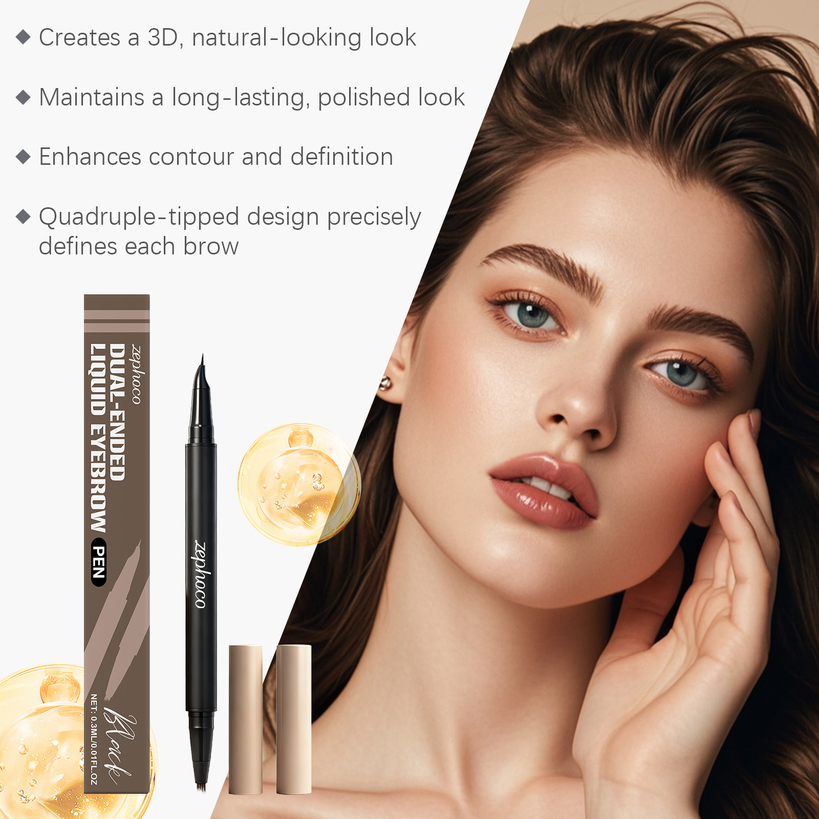 Black Two In One Eyebrow Pencil Three Dimensional Colorfast Smudge Proof Natural Convenient Smooth Eyebrow Tool