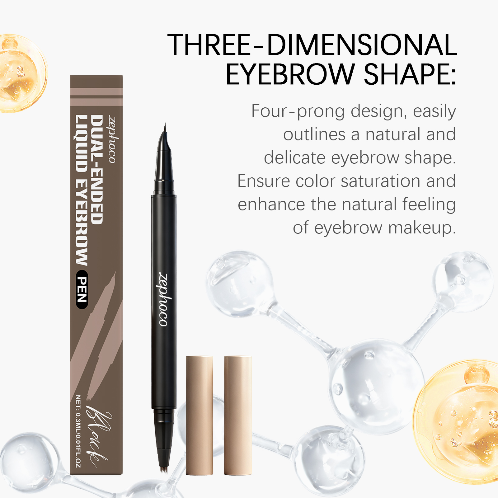 Black Two In One Eyebrow Pencil Three Dimensional Colorfast Smudge Proof Natural Convenient Smooth Eyebrow Tool