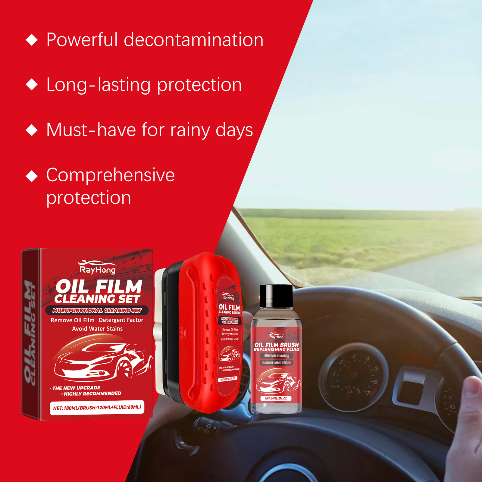 Car Window Crystal Clear Glass Cleaner Set Rainproof Decontamination Cleaning Window Glass Brush