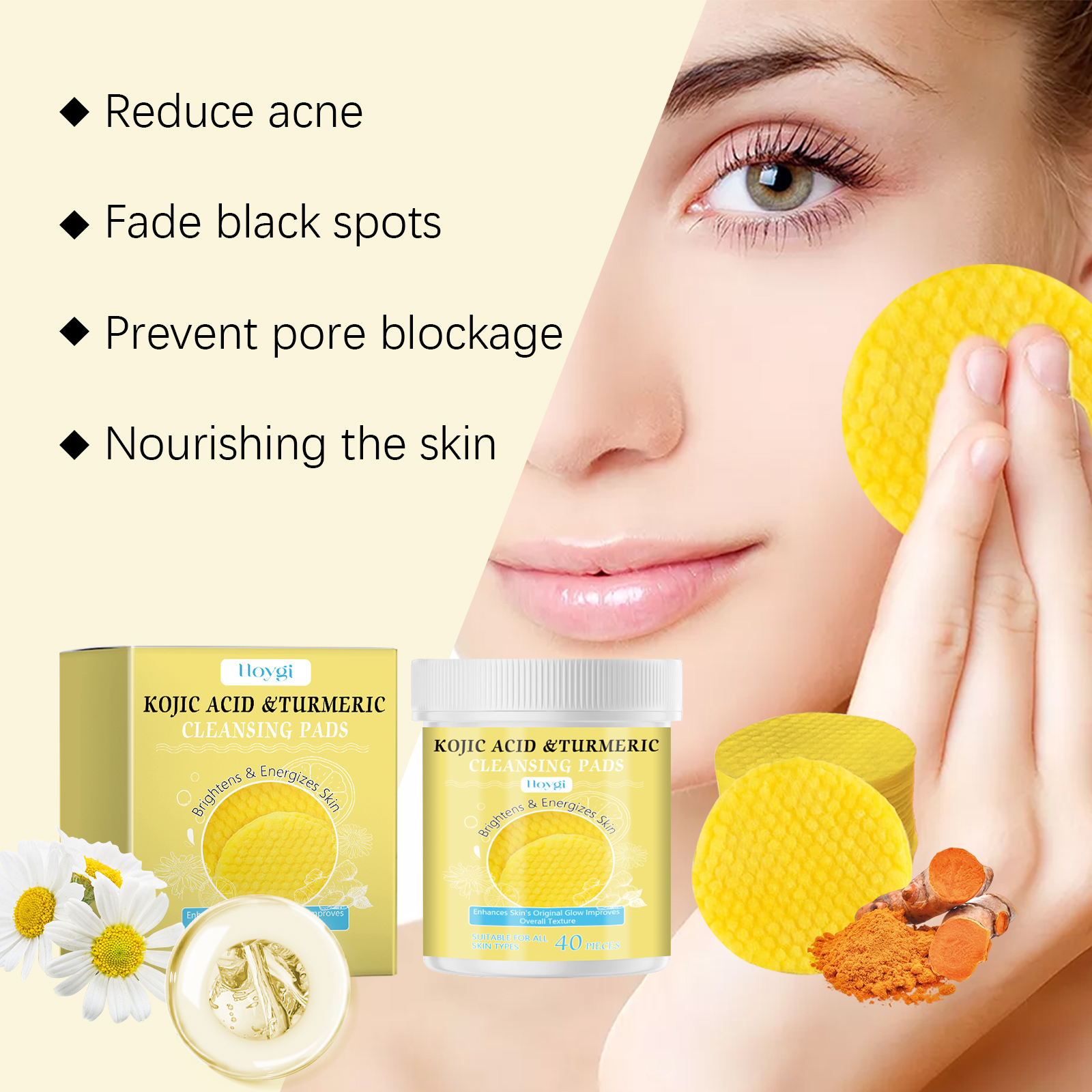 Turmeric Kojic Acid Cleansing Pads Daily Facial Gentle Cleansing Nourishing Brightening Skin Care