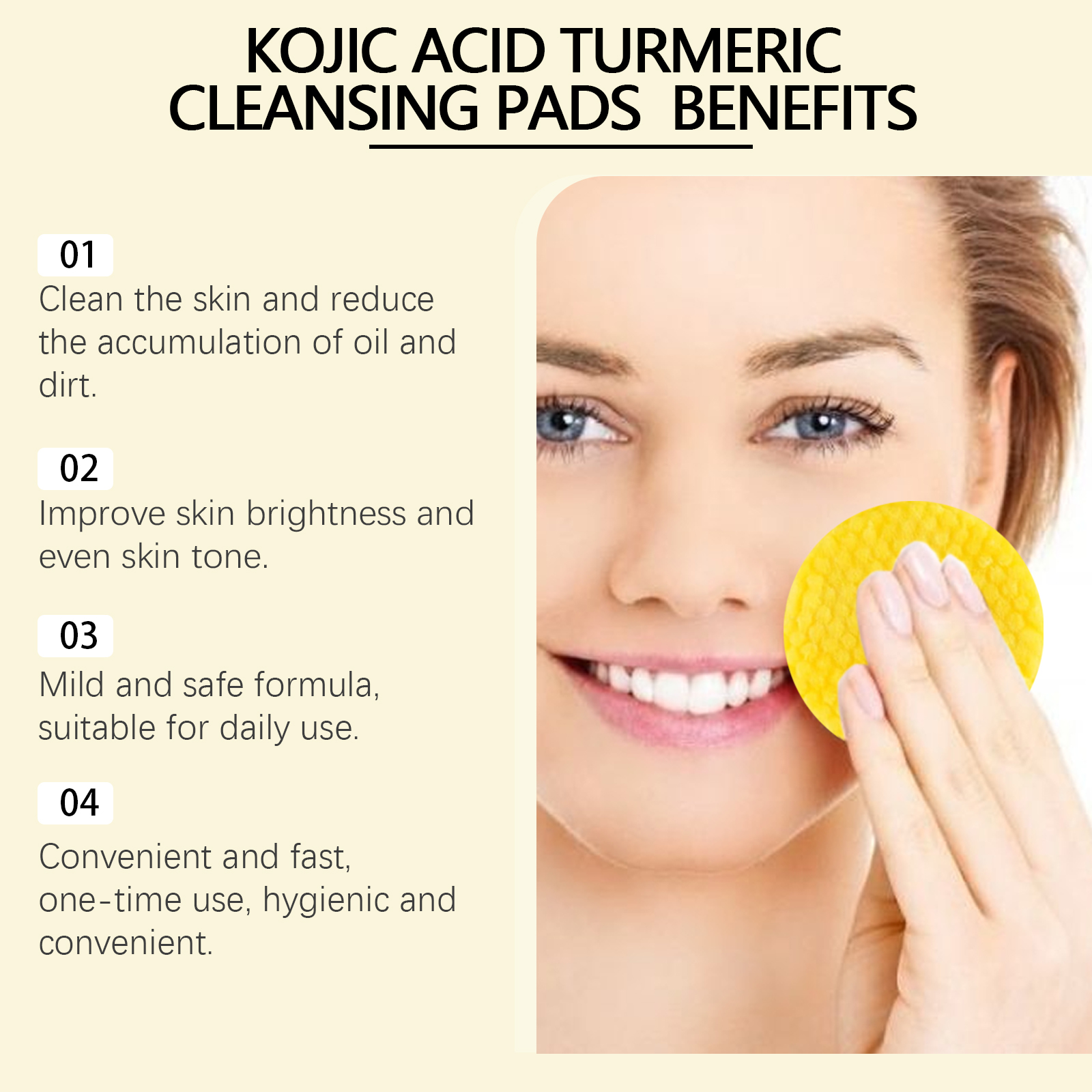 Turmeric Kojic Acid Cleansing Pads Daily Facial Gentle Cleansing Nourishing Brightening Skin Care