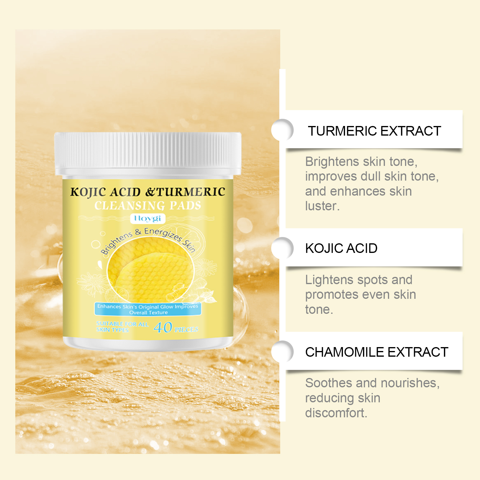 Turmeric Kojic Acid Cleansing Pads Daily Facial Gentle Cleansing Nourishing Brightening Skin Care