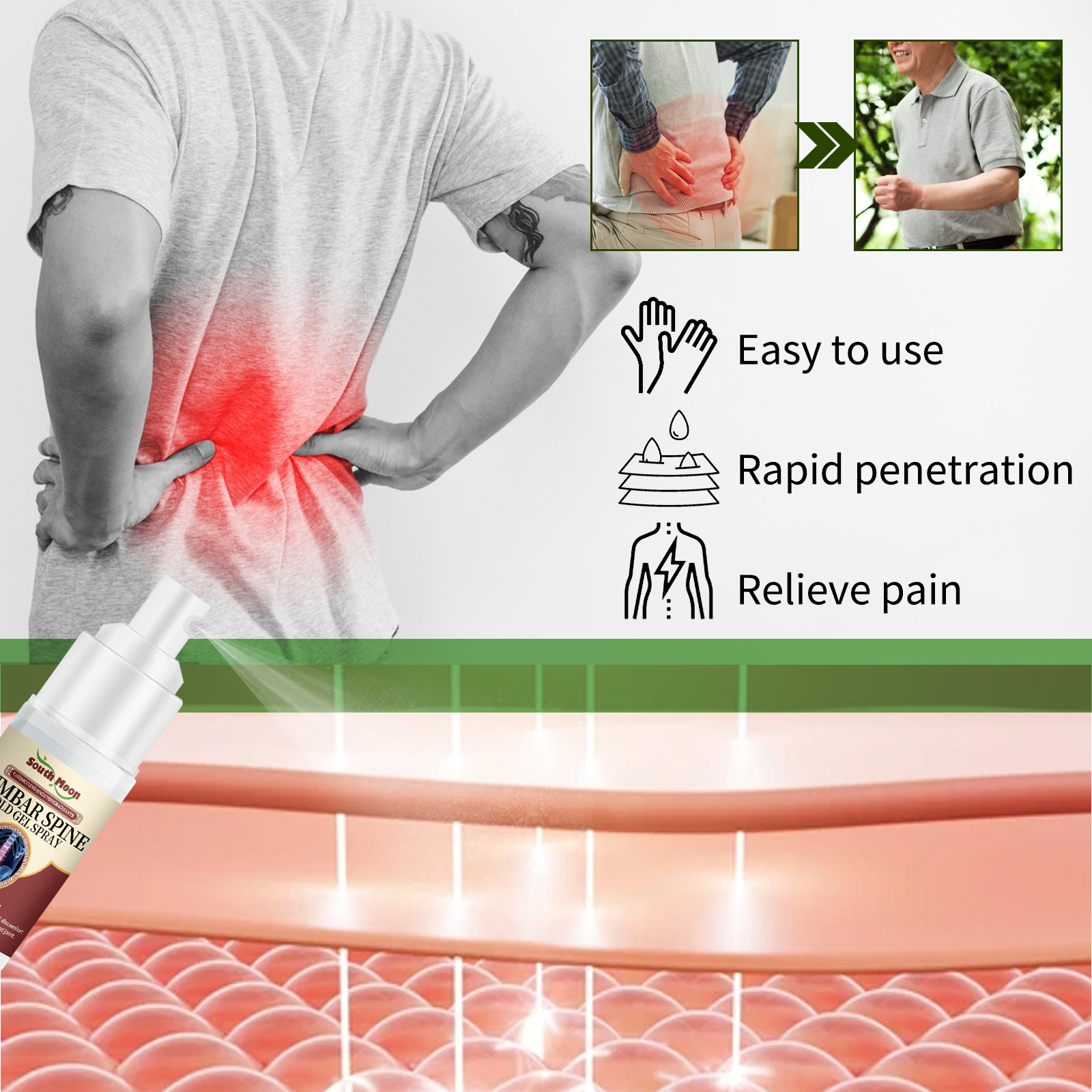 Cooling Gel Spray For Lumbar Knee Heel Discomfort Relief Joint Care Daily Soothing Spray 60ml