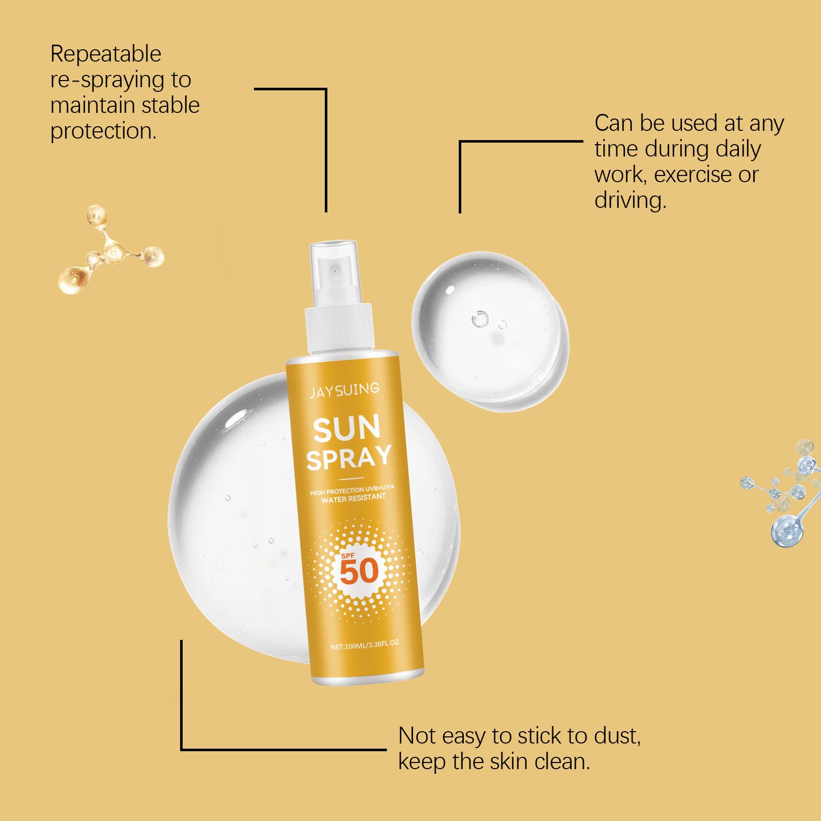 Waterproof Protection Spray Lightweight Portable Physical Shield Moisturizing For Face And Body 100ml