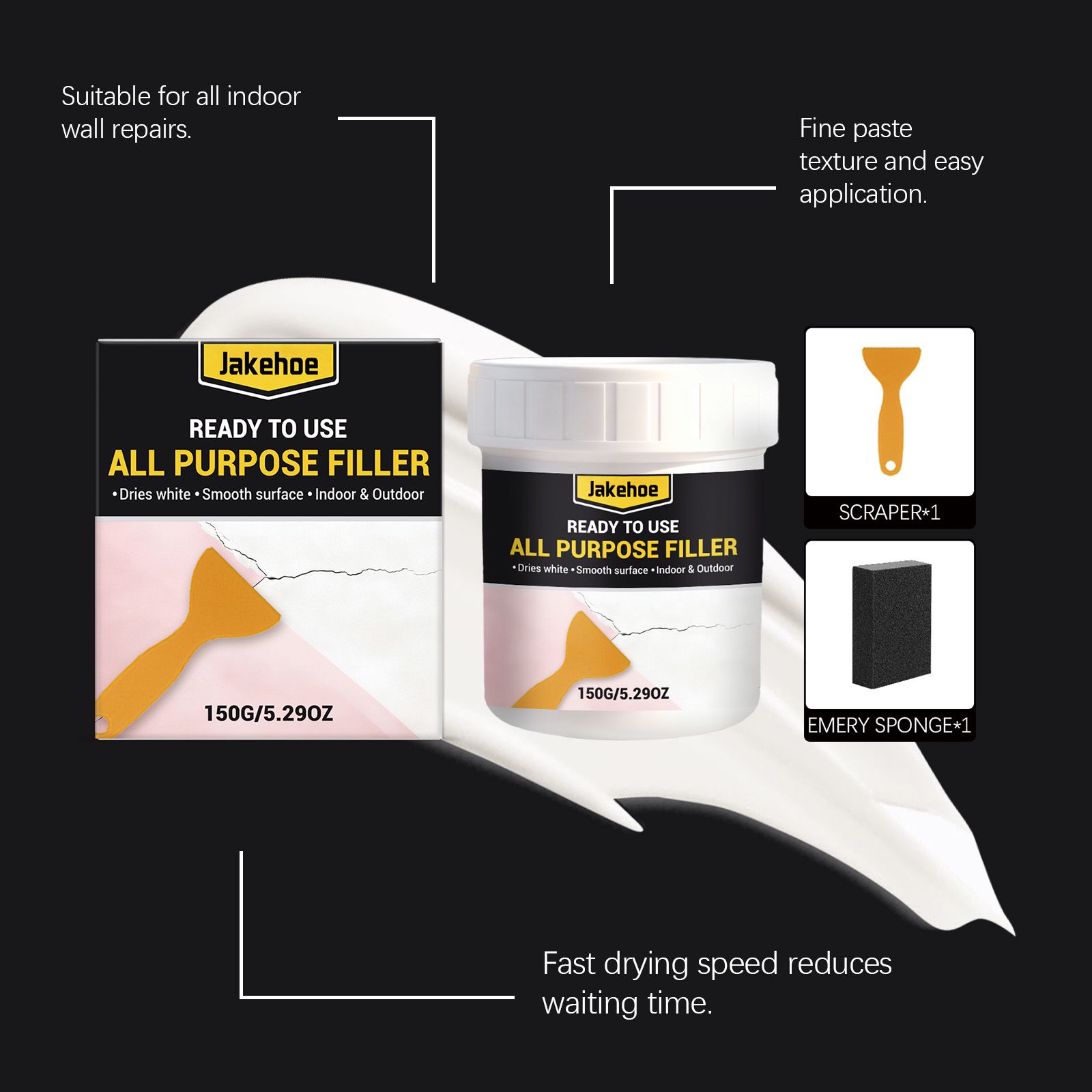 Wall Repair Kit Multi Purpose Paste For Cracks Holes And Surface Restoration With Scraper