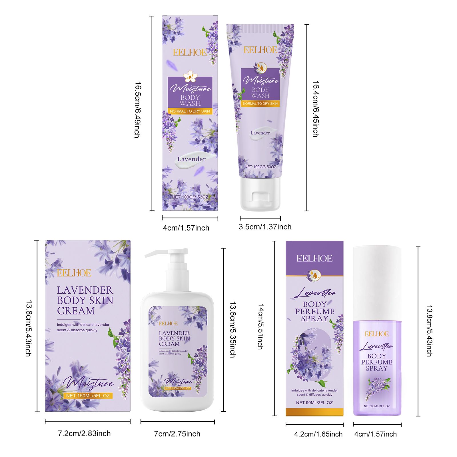 Lavender Body Care Gift Set With Body Wash Lotion And Perfume Spray For Daily Hydration