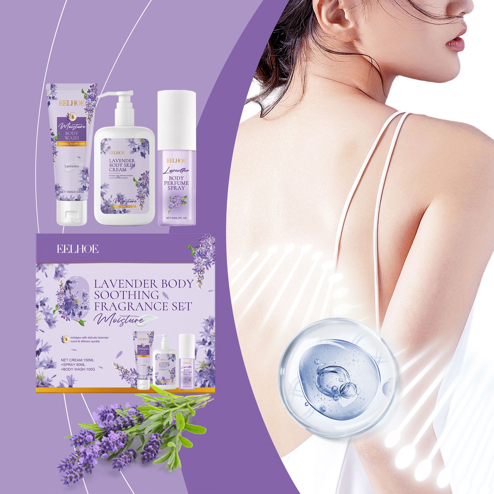 Lavender Body Care Gift Set With Body Wash Lotion And Perfume Spray For Daily Hydration